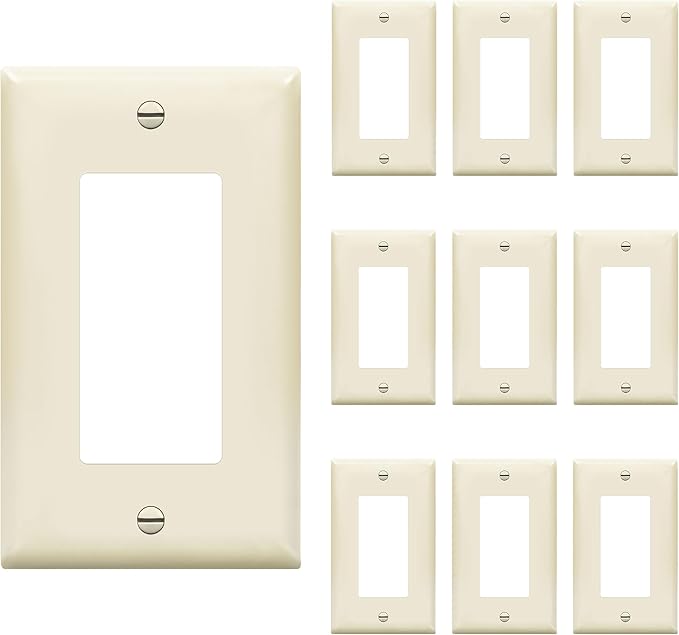 ENERLITES Decorator Light Switch or Receptacle Outlet Wall Plate, Gloss Finish, Size 1-Gang 4.50" x 2.76", Unbreakable Polycarbonate Thermoplastic, UL Listed, 8831-LA-10PCS, Light Almond (10 Pack)