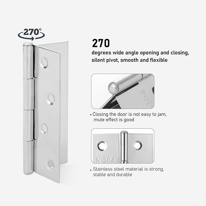 8Pcs 3.5 inch Stainless Steel Folding Butt Hinges Home Furniture Hardware Door Cupboard Cabinet Hinges