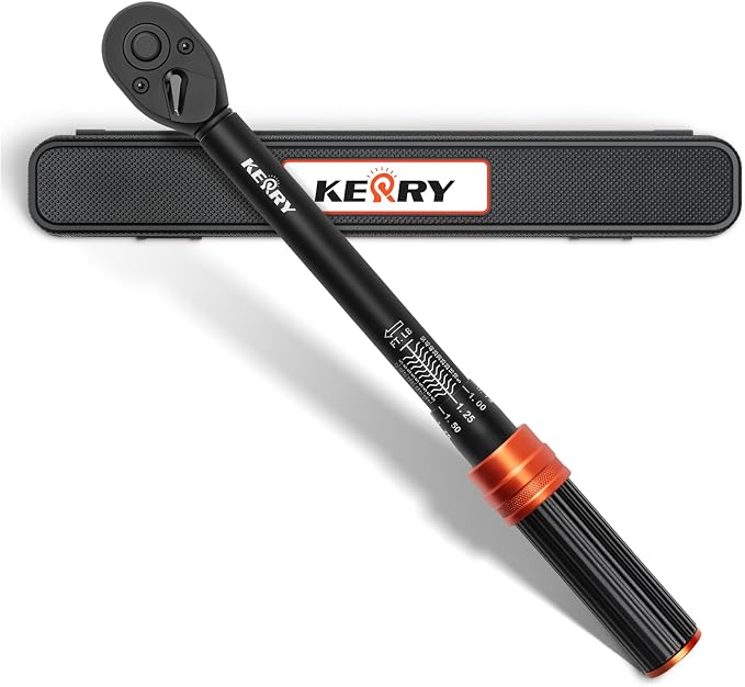 Kerry 3/8 Inch Drive Click Torque Wrench, 5-50 ft-lb/6.8-67.8 Nm | ±3% Accuracy, Dual Scale, 72-Tooth Reversible Ratchet, Quick Release and Locking Adjustment with Case for Motorcycles, Cars