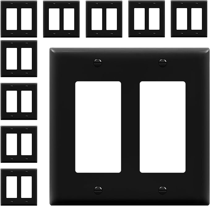 ENERLITES Decorator Light Switch or Receptacle Outlet Wall Plate, Gloss Finish, Size 2-Gang 4.50" x 4.57", Unbreakable Polycarbonate Thermoplastic, UL Listed, 8832-BK-10PCS, Black (10 Pack)