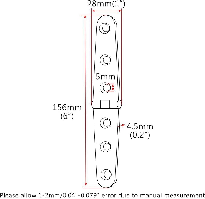 316 Stainless Steel Boat/Door Hinge ，Heavy Duty Marine Grade Cupboard Cabinet Drawer Door Strap Butt Hinge Furniture Hardware (Size: 6”X1”,4pcs)