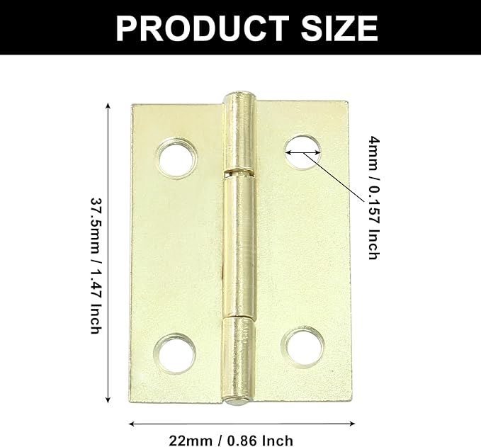 Murtenze 24 Pack 1.5 Inch Door Hinge Cabinet Hinge, Gold Butt Hinges Ball Bearing Window Outdoor Hinges with Mounting Screws