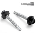 #10 x 1-1/2 in Self-Drilling Metal Roofing Screws,Sheet Metal Roof Screw,EPDM Washer,Black Hex Head,with Hex Driver Bit(2LBs,155Pcs)
