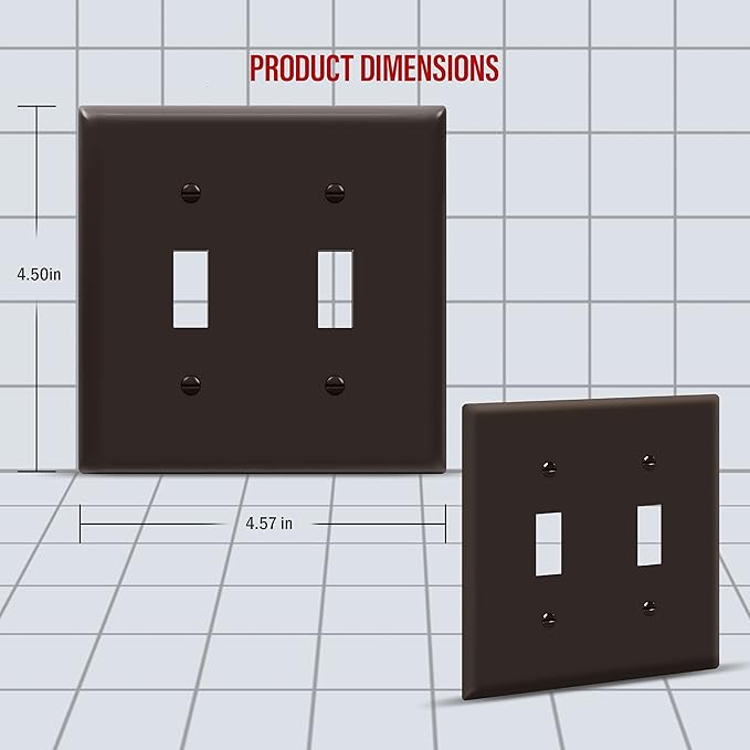 ENERLITES Double Toggle Switch Cover, Two Gang Light Switch Wall Plate, Standard Size 2-Gang 4.5" x 4.5", Unbreakable Polycarbonate Thermoplastic, UL Listed, 8812-BR, Brown