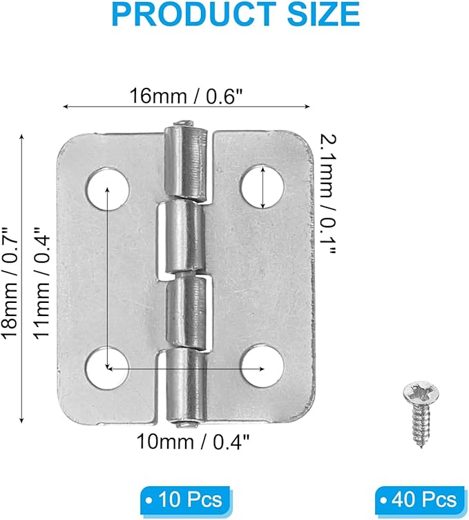 PATIKIL Small Butt Hinges 3/4 Inch, 10 Pack Mini Jewelry Box Hinge with Screw for Jewelry Wooden Boxes Cabinet Drawer Doors Gate, Silver
