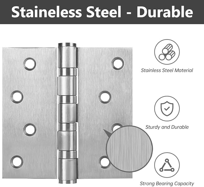 2 Packs of Square 4x4inch Black Stainless Steel 3MM Thickened Door Hinges, Bearing Door Hinges, Window Hinges, Indoor and Outdoor Hinges with Screws