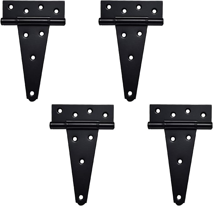 6 Inch T-Strap Heavy Duty Shed Door Hinges,Black Tee Hinge for Wooden Fences,Yard Door,Barn Door Gates, Wrought Hardware Rustproof,4 PCS