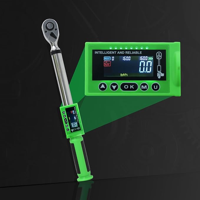 Electronic torque wrench, 1/2 Digital Torque Wrench 8-160FT-LB | 10-220N.M, Torque Range Accurate to 2%, Torque Wrench with Buzzer and LED Flash Notification for Bike/Motorcycle/Auto Repair