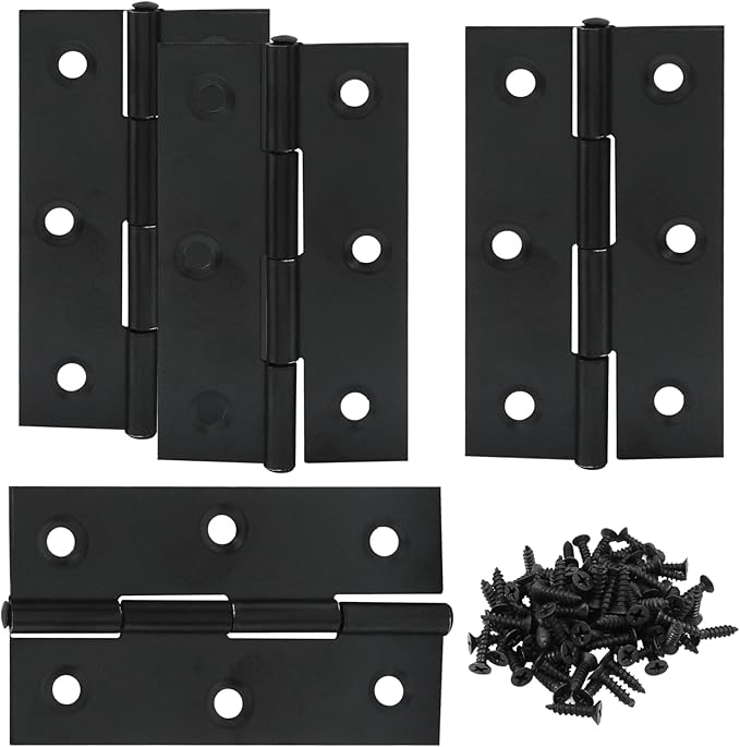 4PCS 3 Inch Stainless Steel Door Folding Butt Hinges, Black Metal Bisagras para Puertas with Screws for Door, Furnitures, Windows, Cabinet,Cupboard, Dressers