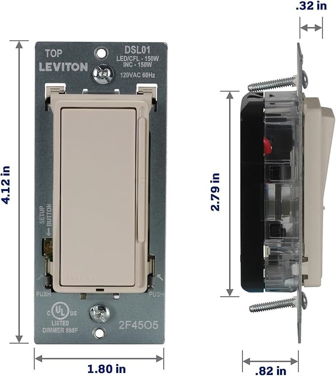 Leviton Decora Slide LED Advanced Dimmer Switch for 150W Dimmable LED, Halogen and Incandescent Bulbs and Fixtures, DSL01-1LT, Light Almond