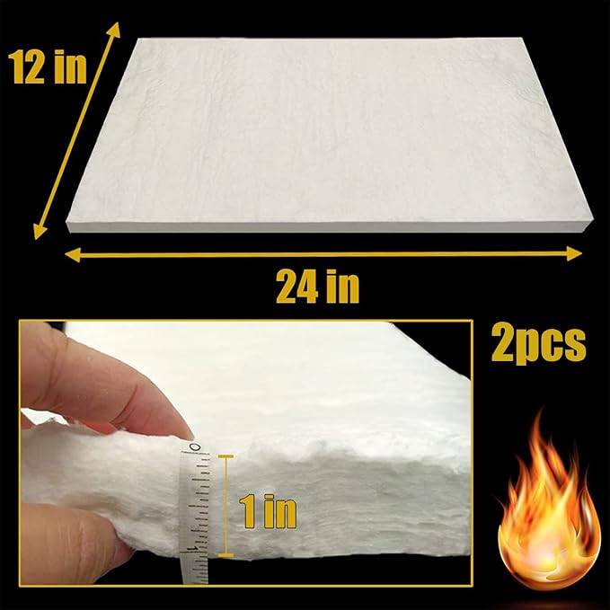 Cedolio 2 PCS 24"x12"x1" (Thick) Ceramic Fiber Blanket Fireproof Insulation | Baffle Rated to 2400F, High-Temperature Resistance for Stoves, Kilns, Forges, Wood Stove Baffle, Fireplace and Pizza Ovens