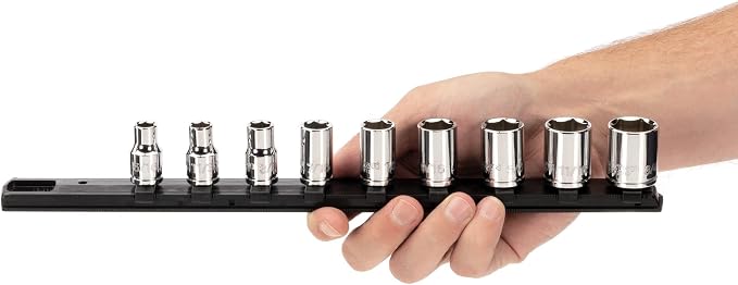 TEKTON 3/8 Inch Drive 6-Point Socket Set, 9-Piece | SHD91101 | (5/16 - 3/4 in.), Shallow, Socket Rail
