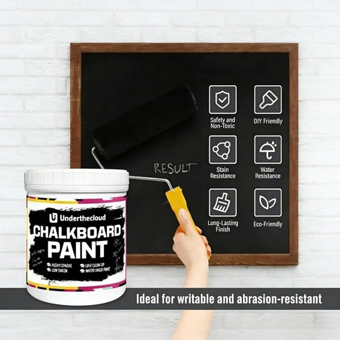 Chalkboard Blackboard Paint Chalk Board Paint for Wood, Metal, Glass, Wall, Plaster Boards Sign, Frame, Interior/Exterior, All-in-One Primer & Top Coat, Black Matte Finish, Acrylic, Non-Toxic 17oz
