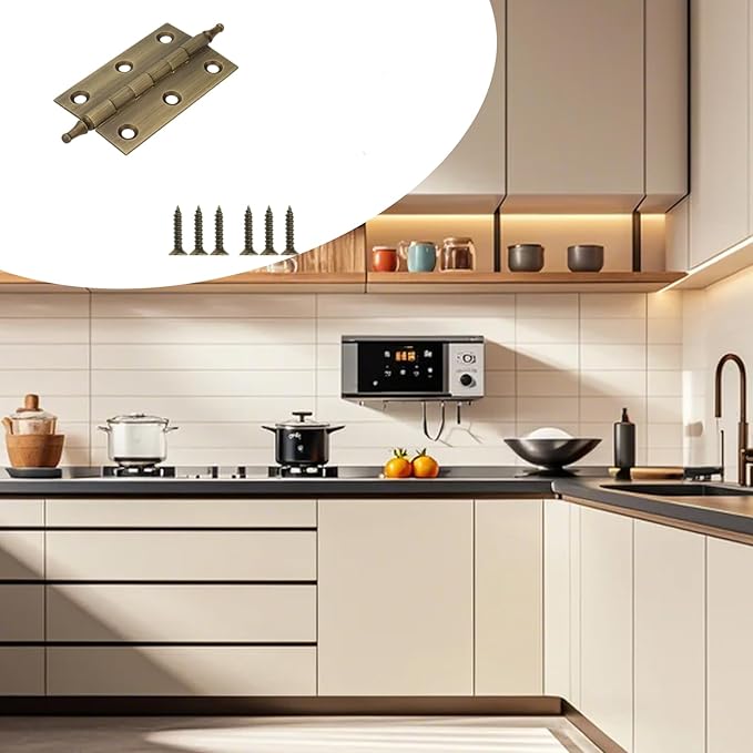 Mcredy Door Hinges 2.5 Inch Retro Brass Bronze Cabinet Hinges Loose Pin with Ball Finials for Kitchen Cabinets Hardware, 2 Packs