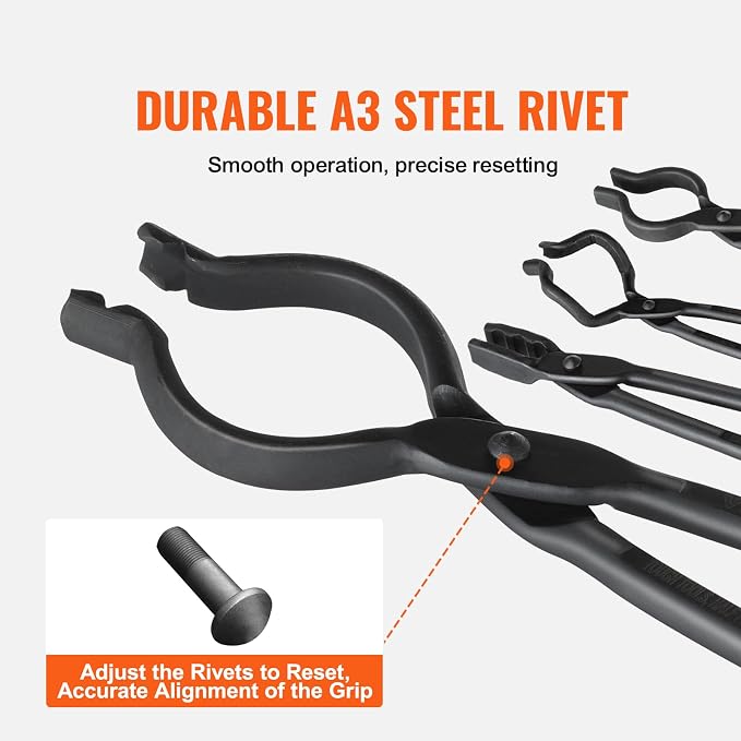 VEVOR Blacksmith Tongs, 4 PCS: V-Bit Bolt, Wolf Jaw, Z V-Bit & Gripping - A3 Carbon Steel, 18' for Blacksmiths & Bladesmiths
