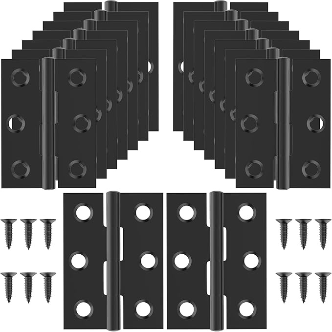 16Pcs 2.5 Inch Door Hinge, Stainless Steel Folding Butt Hinges with Mounting Screws for Cabinets, Furniture, Outdoor Windows, Crafts (Black)