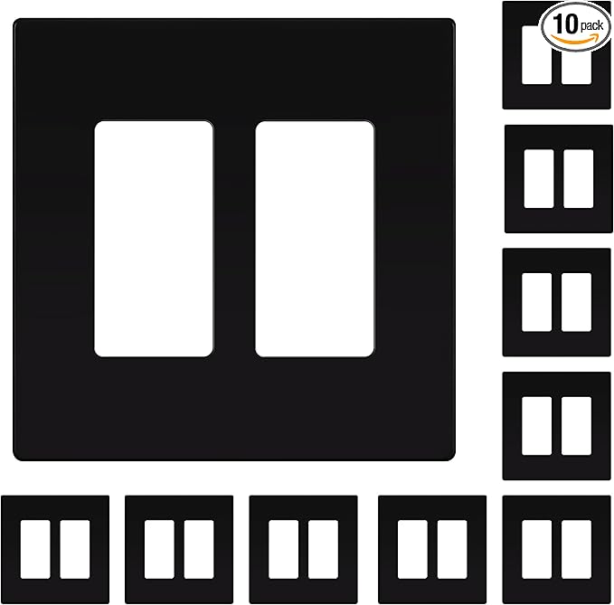 ENERLITES Screwless Decorator Wall Plates Child Safe Outlet Covers, Gloss Finish, Medium Size 2-Gang, Unbreakable Polycarbonate Thermoplastic, SI8832M-BK-10PCS, Black