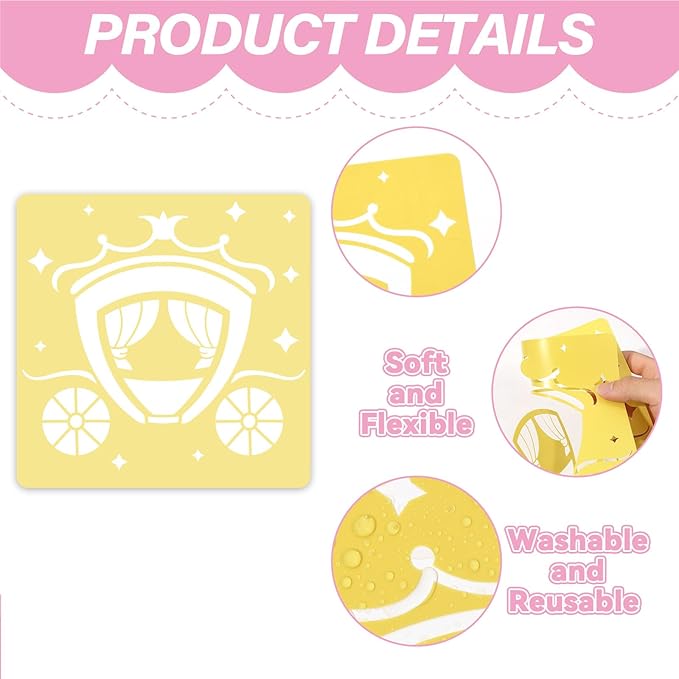36Pcs Princess Drawing Stencils for Kids 8 Inch Reusable Fairy Sidewalk Chalk Stencil Large Fairytale Castle Stencils Princess Theme Primary Shape Template for Kids Toddlers Drawing Wall Home