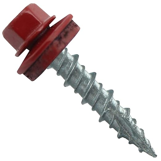 Metal Roofing Screws: (2500) 10 x 1 Dark Red Hex Head Sheet Metal Roof Screw. Self Starting Metal to Wood siding Screws. EPDM Washer. Colored Head 10X1 MRS CASE