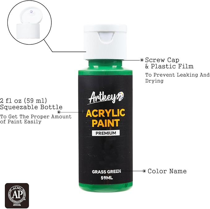 Artkey Acrylic Paint Set, 16 Colors 2 oz/59 ml Acrylic Paint Kit for Professional Artists & Beginners – Summer Bold Art & Craft Supplies for Canvas, Wood, Fabric, Rock, Leather, Ceramic, Glass