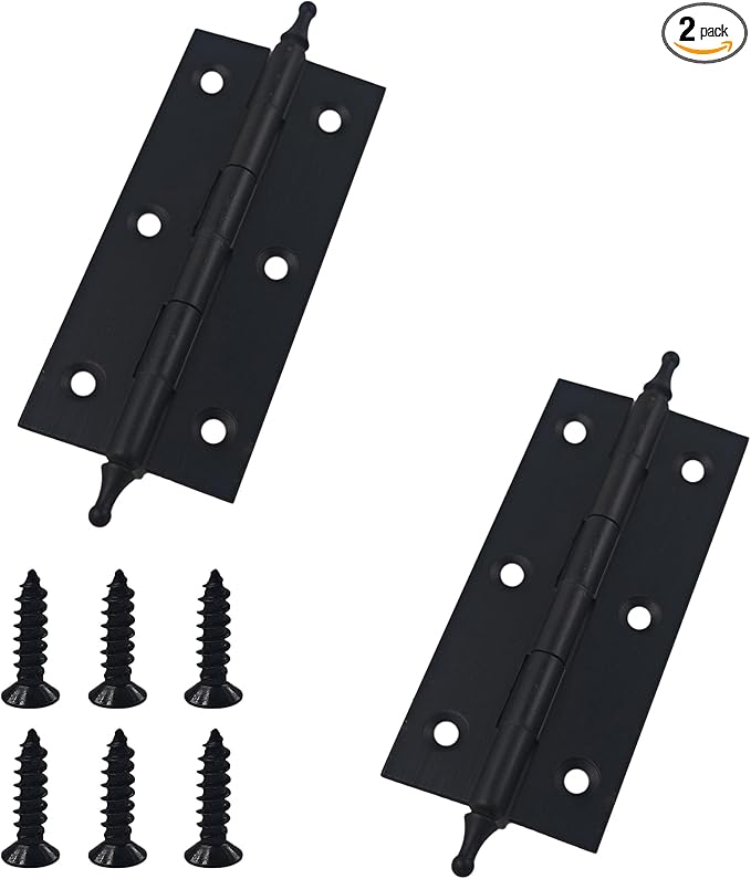 3.5 Inch Antique Style Solid Brass Butt Hinges with Ball Finials, Black Plated Butt Hinges with for Furniture Cabinet Drawer Door, 2PCS