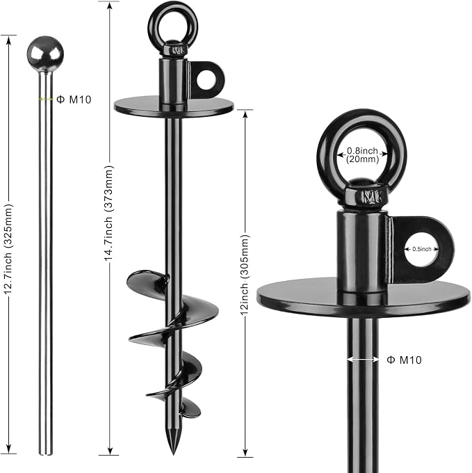 15 Inch Dog Tie Out Stake, Heavy Duty Dog Anchor for Dogs up to 220lbs, No Tangle, Easy to Install and Remove, Ideal for Yard, Camping, and Beach, 1 Pack (Black)