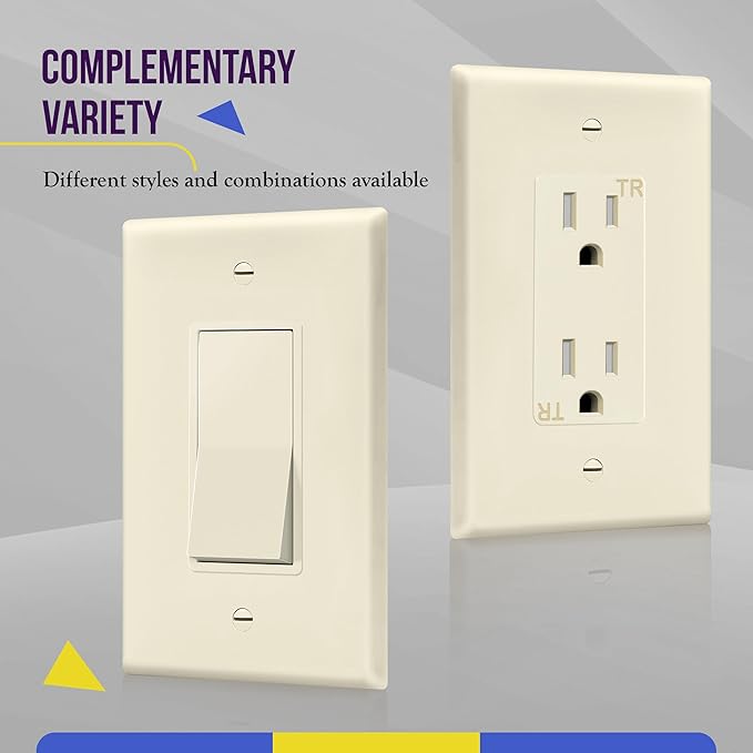 ENERLITES Decorator Light Switch or Receptacle Outlet Wall Plate, Gloss Finish, Midway Size 1-Gang 4.88" x 3.11", Unbreakable Polycarbonate Thermoplastic, UL Listed, 8831M-LA, Light Almond