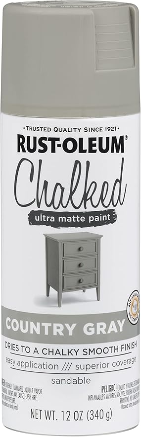 Rust-Oleum Country Gray Chalked All-in-One Ultra Matte Spray Paint | One Coat Coverage | No Primer, Sanding, Or Topcoat Needed | Easy Spray Application | Made in USA | 12 OZ