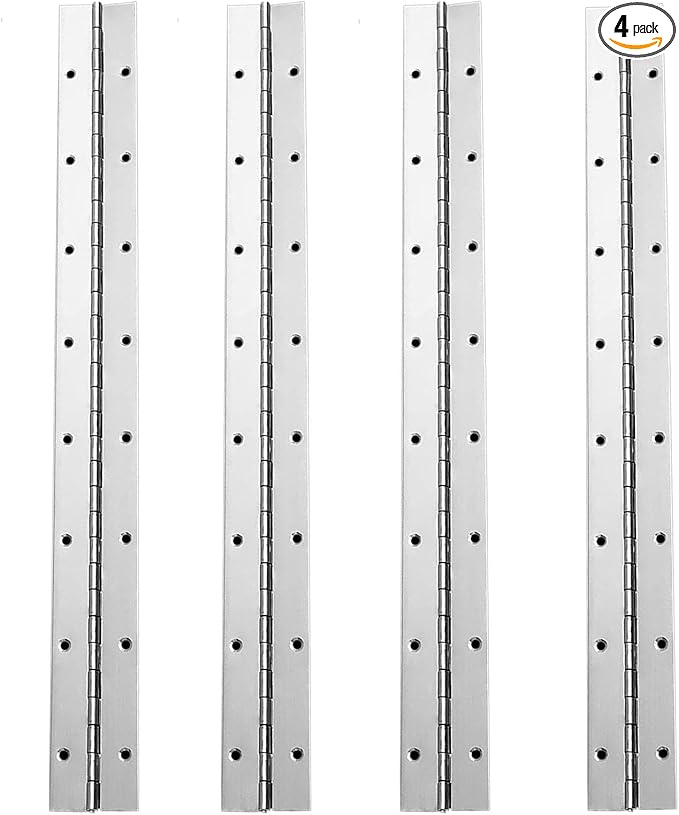 4Pcs Continuous & Piano Hinges, 16Inch 1.2'' Open Width, Silver Heavy Duty, Stainless Steel, 0.04'' Folding for Storage Boxes, Cabinets, Door, Piano, Wood Furniture