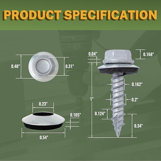 LIONMAX 1000-PCS Metal Roofing Screws #10 × 1 Inch, Rustproof Coating Hex Head Sheet Metal to Wood Siding Screw with Rubber Washer, Sharp Point, Hex Socket Included