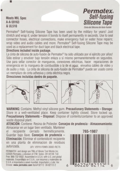 Permatex 82112 1" x 10' Self-Fusing Silicone Tape