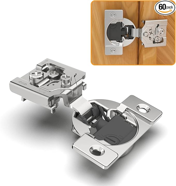 Chibery 60 Pack 3/4" Overlay 4D Soft Close Concealed Hinges for Face Frame Door, Adjustable Closing Speed, Smooth Slow Self Close Hinges, Satin Nickel, 105° Open Angle Stainless Steel Cabinet Hinges