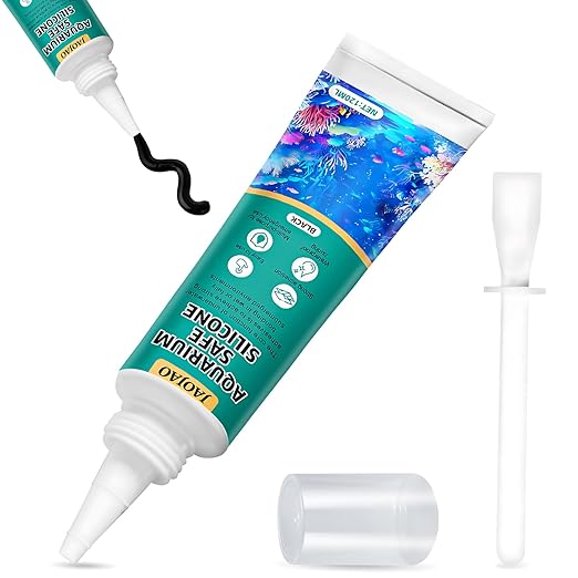 JAOJAO Black Aquarium Silicone, Aquarium Safe Silicone Sealing Waterproofing Strong Adhesion Fish-Safe Fast Curing Good Flexibility Underwater Bonding for Fish Tank Pools, 120ml
