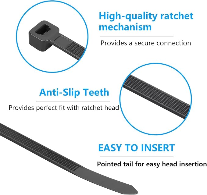 8 Inch Blue Zip Ties 1200 Pack, 35 LBS Tensile Strength, Self-Locking Nylon UV Resistant Cable Ties for Indoor and Outdoor