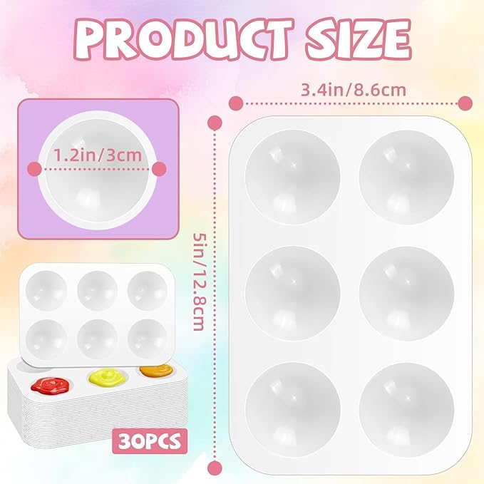 30 PCS White Plastic Watercolor Palette, 6 Well Rectangular Paint Palettes, Paint Tray Palettes, Paint Trays for Kids, for Painting, DIY Craft, Art Painting Class
