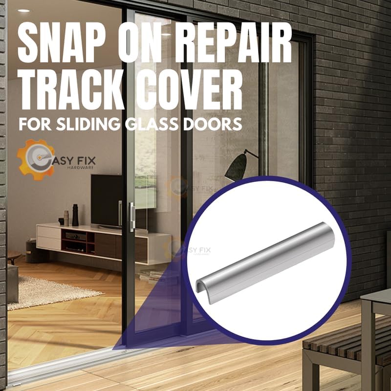 Hardware Sliding Patio Door Track Cover 1/4" Stainless Steel Snap-On Repair Cap, 2 Ft Replacement Rail for Worn Aluminum Glass Door Tracks, Smooth Sliding Door Repair Fix