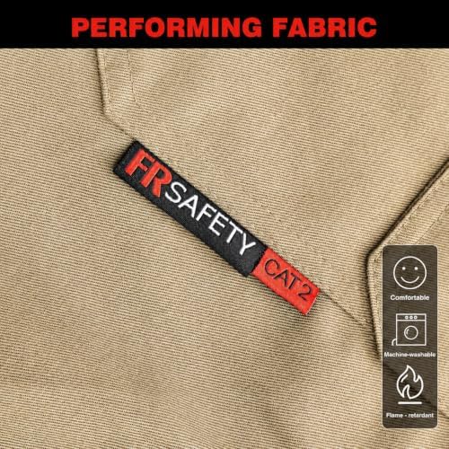 FR Shirt 7oz Fire Resistant Shirts Men's,CAT2 Welding Shirt 100% Cotton Flame Resistant Shirts Khaki (6X-Large)