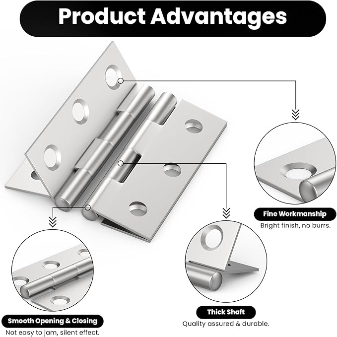16 Pcs Small Stainless Steel Door Hinges, 2 inch Window Folding Hings, Home Furniture Hardware with 96 Screws (Silver)
