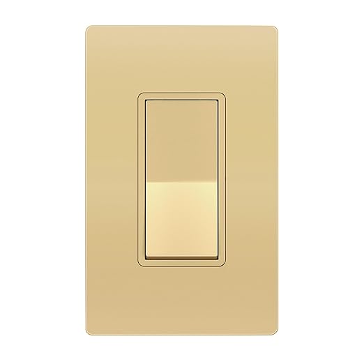 ENERLITES Elite Series Decorator Switch with Screwless Wall Plate, Paddle Light Switch, Single Pole, 3 Wire, Grounding Screw, Residential Grade, 15A 120V, UL Listed, 91150-GDWP, Gold with Wall Plate