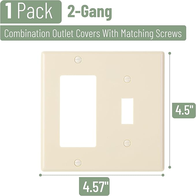 Bates- Combination Wall Plate, Toggle Switch/Decorator, Light Almond, 4.5"x4.57"/Standard Size, 2 Gang Wall Plate