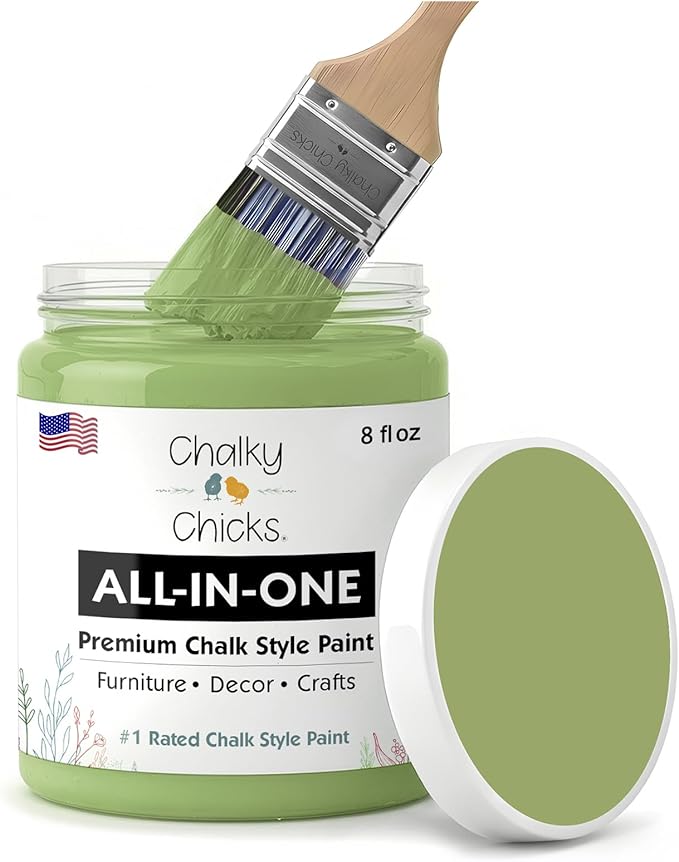 Chalky Chicks All-in-One Chalk Paint for Furniture or Cabinet - 8 Fl Oz - Matte Finish Lily Pad (Green) for Metal, Wood Furniture Paint - No Sanding All-in-One for Home Decor & Crafts, USA Made