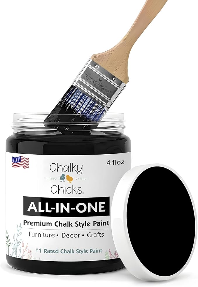 Chalky Chicks 4 Fl Oz Matte Starless Night Black Chalk Paint for Furniture Without Sanding - No Prep Furniture Paint No Sanding All in One for Crafts, Wood, Cabinet, Walls, Metal, Dresser, Farmhouse
