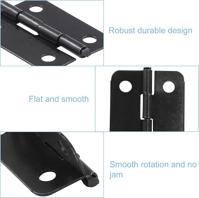 Murtenze 24Pcs Black Butt Hinge, 1 inch x 3/4 inch Metal Foldable Door Hinges for Cabinet Door Closet, Stylish and Durable with Screws