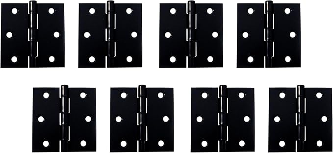 QCAA Square Door Butt Hinge, Heavy Gauge, Swaged, Loose Pin, 2-1/2"x2-1/2 x2.0mm, Black, Made in Taiwan, 8 Pack