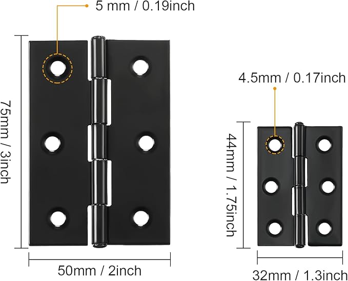 Boao 16 Pieces Small Door Hinges Stainless Steel Folding Butt Hinges Home Furniture Hardware Piano Cabinet Door Hardware with 96 Pieces Stainless Steel Screws(1.75 Inch and 3 Inch,Black)