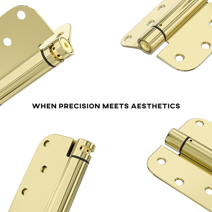 goldenwarm 2pack Polished Brass Door Hinges 4 Inch Self Closing Spring Door Hinge with 5/8" Radius Corners - Adjustable Door Closing, Residential & Heavy-Duty Hardware