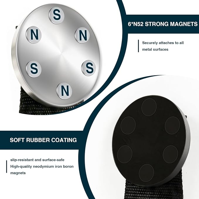 Zihvfzu 4 Pack Magnetic Hook Straps - 2.59" Heavy Duty Magnetic Tool Holder for Garage, Workshop, RV, Pickup - Cable Management Wrap for Extension Cord, Rope, Hose, Wire - Strong Magnet Tie for Tools