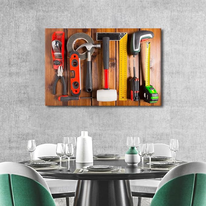 1 Panels Wall Art for Office Wall Art Blue Background House Renovation Tools and Accessories Top View Picture Canvas Print Artwork Home Study Repair Shop Wall Decoration Modern Poster ((16"Wx24"H)