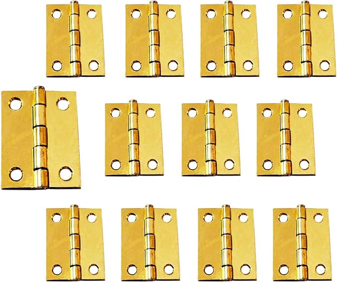 QCAA Narrow Butt Utility Hinge, Swaged, with Removable Loose Pin for Cabinet Door or Box Hinge, 2" x 1-1/2" x 1.4mm, Brass Plated, 12 Pack, Made in Taiwan