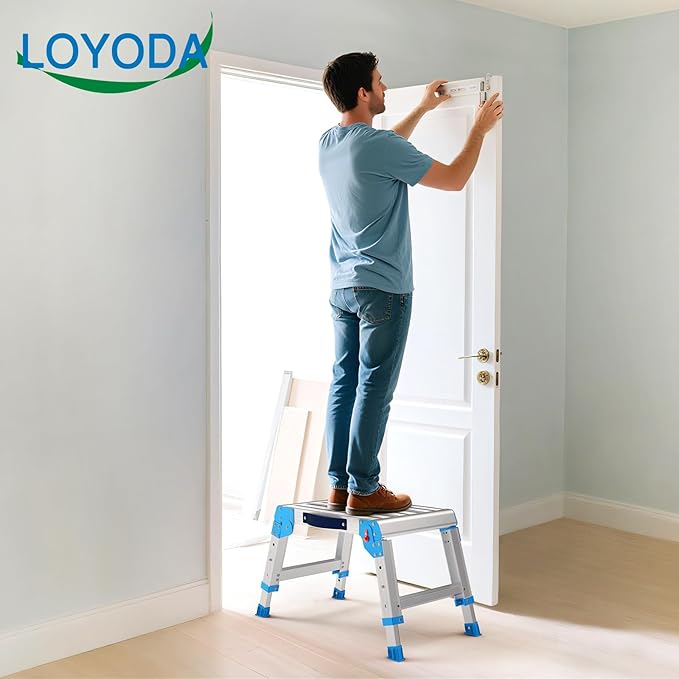 Loyoda Work Platform 600 Lbs, Folding Step Stool with One-Touch Automatic Fold, 3 Height Adjustment Step Platform, Perfect for RV Cleaning, Home Painting and Reaching High Places, Standard